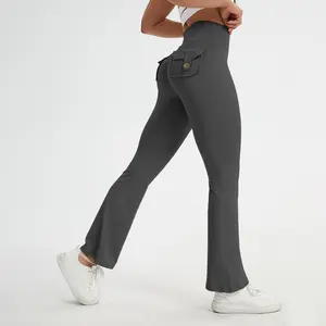 Women's High Waist Flared Yoga Pants with Pockets - Butt Lifting Tummy Control Quick Dry Workout Leggings for Gym, Running, Daily Wear