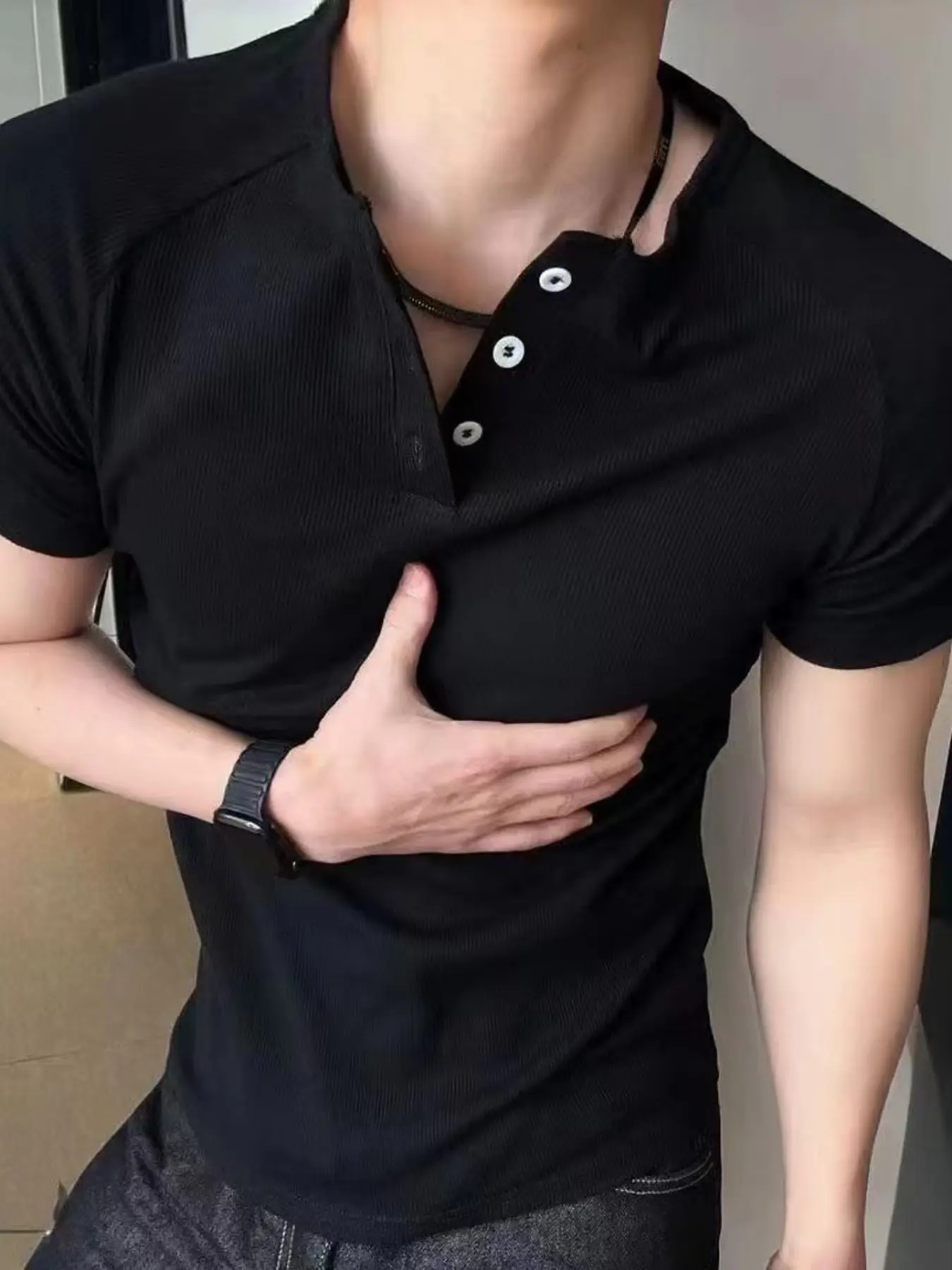 Slim Fit Waistcoat Short Sleeve Men's Summer Ice Silk American Style Muscle Show T-Shirt, Fitness Base Layer Top, Comfortable and Stylish, Athletic Tee, Casual Training Top, Fitness Sport Top, Fitness Shirts, Athleisure Activewear