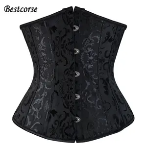 XS 6Xl Vintage Classic Floral Brocade Patterned Black Underbust Corset Plus Size Waist Corset Belt With Bone Girdle Tummy Trimmer Body Shaper