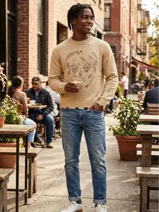 Men’s Skull Cutout Knit Sweater – Beige