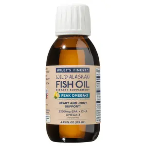 Wiley’s Finest Wild Alaskan Fish Oil Peak Omega-3 Liquid Supplement - 2300mg EPA and DHA Omega-3s - Lemon Flavor