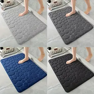 Ultra-Soft Coral Fleece Bathroom Mat, 1.4cm Thick, Non-Slip, Quick-Dry, Bedroom Rug, Pebble Pattern, Polyester Fiber, Bathroom Floor Mat