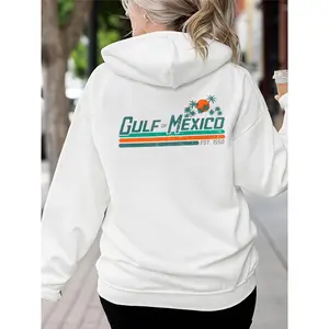 Women Gulf of Mexico Hoodie Mexican Print Long Sleeve Hooded Beachwear Holiday Gift Casual Comfortable Cotton Blend Fashion Top for Women