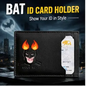 Funny Bat Meme ID Card Holder, Slim Leather Wallet with Quick Access Window, Minimalist Credit Card Case, Unique Batman Design Cardholder for Men, Gag Gift
