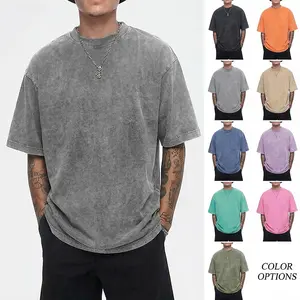 Men’s trendy 4-pack washed T-shirts, 230 gsm pure cotton, fresh solid colors, breathable for all seasons, thickened high-quality 100% cotton, mass-market travel design.