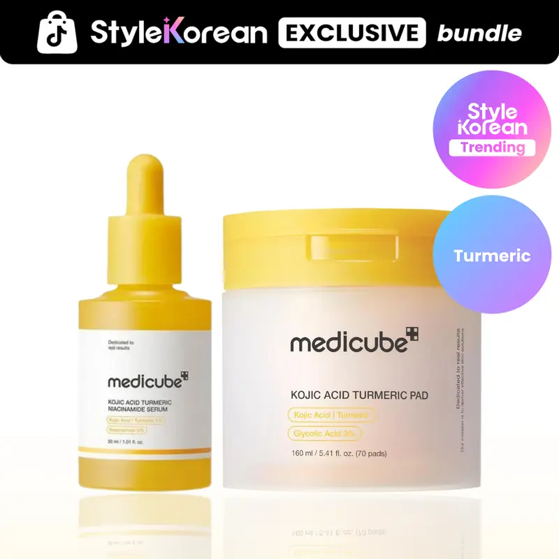 [Official Medicube Partner] Kojic Acid Turmeric Duo | Ideal for Troubled Skin & Use After Spot Care | Soothing & Calming with Kojic Acid, Turmeric, Niacinamide | Kojic Acid Turmeric Toner Pad & Serum