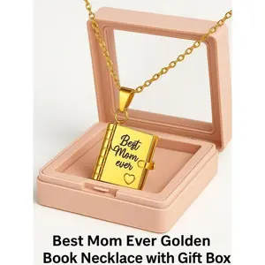 Best Mom Ever Golden Book Necklace with Gift Box Sentimental Pendant Jewelry For Mom Birthday Present Memorial Gift Love Letter Necklace From Daughter Or Son To Mom Special Heartfelt Jewelry Gift
