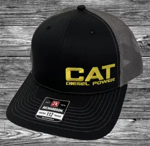 CAT Diesel Power Trucker Hat Black & Grey Yellow Thread Richardson 112 Adjustable Unisex