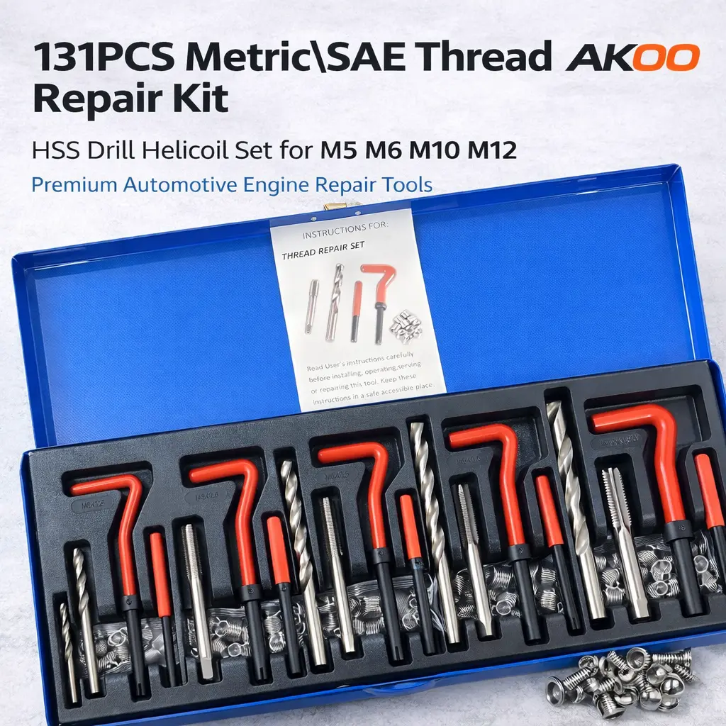 131PCS Metric\SAE Thread Repair Kit | HSS Drill Helicoil Set for M5 M6 M8 M10 M12 | Premium Automotive Engine Repair Tools