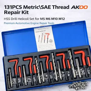 131PCS Metric\SAE Thread Repair Kit | HSS Drill Helicoil Set for M5 M6 M8 M10 M12 | Premium Automotive Engine Repair Tools