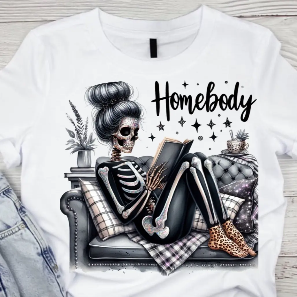 100% Cotton Cotton Short Sleeve  T-Shirt HOMEBODY GLITTER SKELLY unisex super soft comfort tshirt