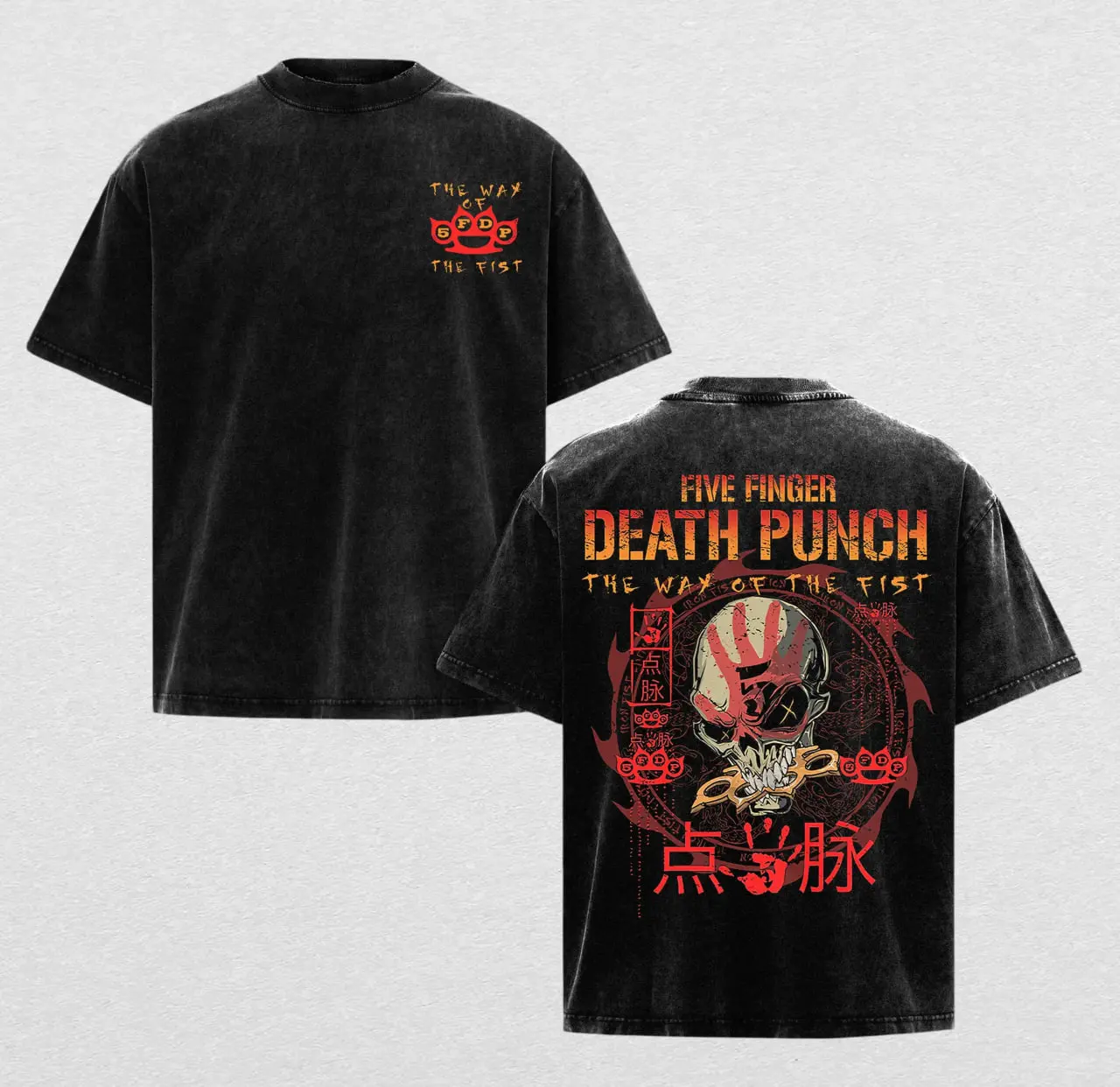 Five Finger Death Punch Vintage Washed Graphic Tee Heavyweight Cotton Oversized Metal Band T-Shirt Streetwear Retro Grunge Tee Gift for Rock Music Fans