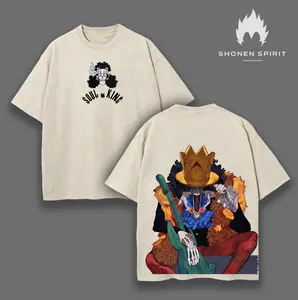 Brook - One Piece Anime Double Printed Vintage Washed Tee Unisex Oversize Heavyweight Cotton T-shirt for Anime Fans