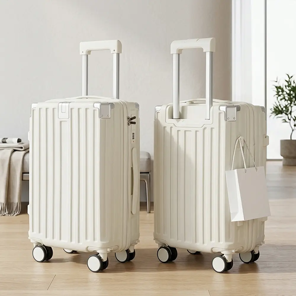 20-inch carry-on luggage, ABS hard shell suitcase with detachable spinner wheels, combination lock, side hook, aluminum corner guards, lightweight travel suitcase for business trips