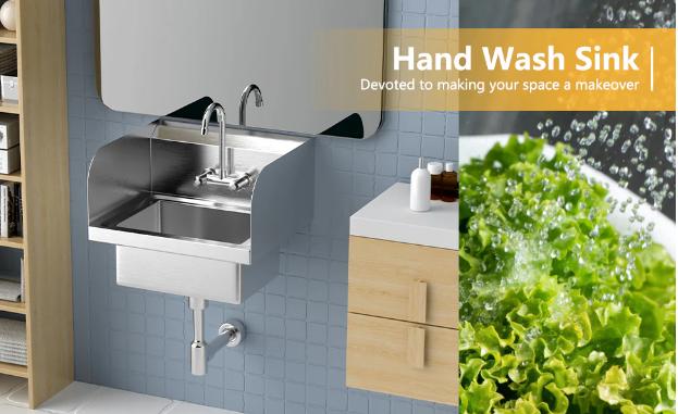 [ FLASH SALE ] ROVSUN 17" x 15" Wall Mount Stainless Steel Hand Wash Sink with Side Splash