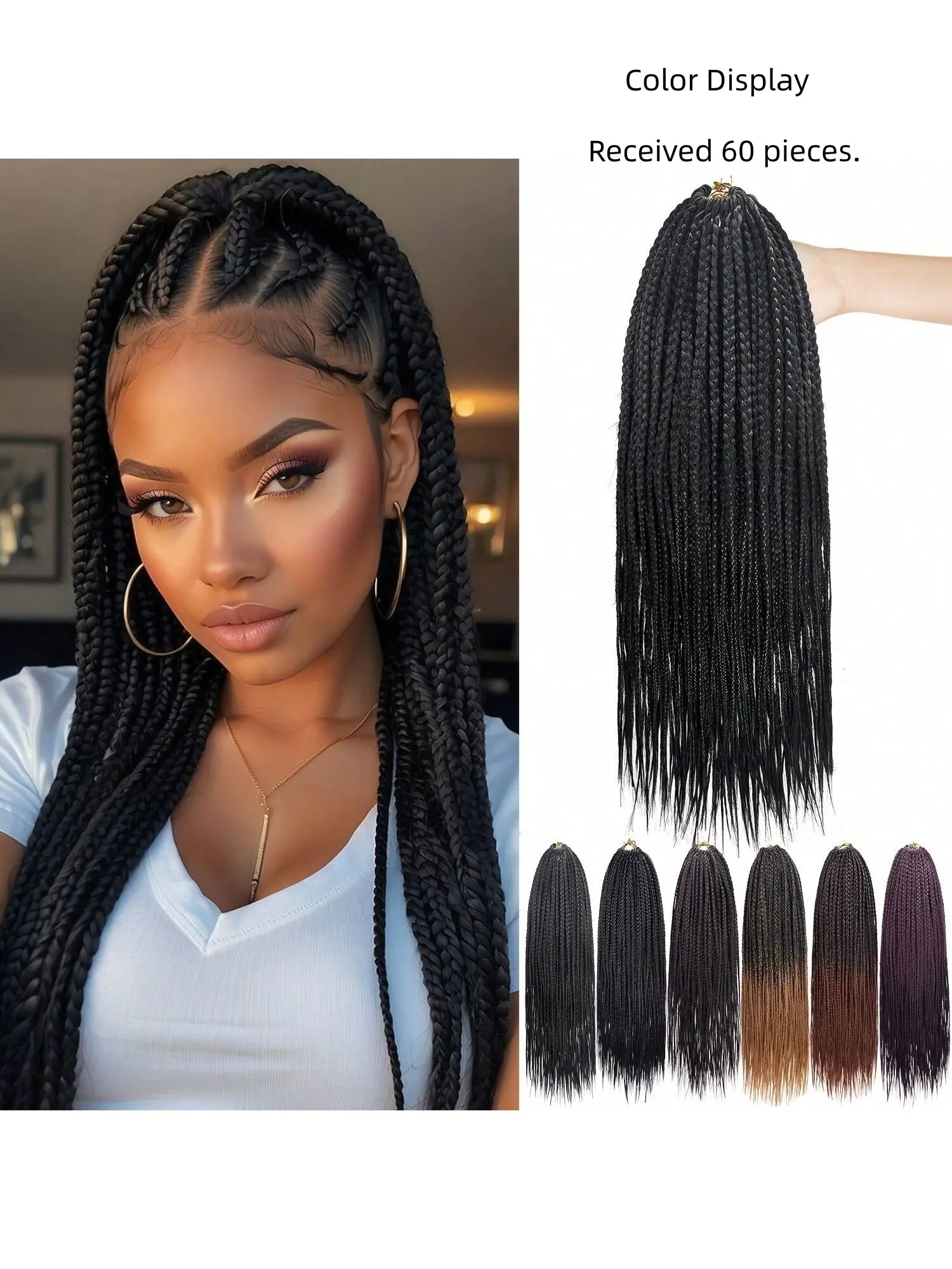 60 Pre-Styled Senegalese Twist Braids, Micro Braids for Women, Natural Look, Easy to Maintain, Suitable for All Hair Types and Races, Fashion Accessory