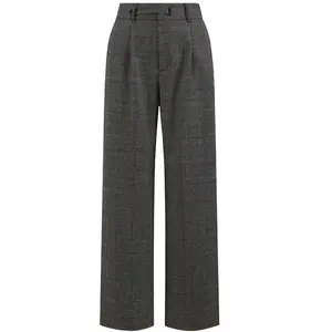 INSPIRE CHIC Women's Plaid Work Vintage Houndstooth Wide Leg Straight Long Pants Dark Grey Small