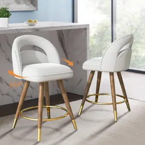 Modern 24” Counter Height Swivel Bar Stools with Backrest and Footrest, Bar stools，counter height bar stools，Velvet Upholstered Bar Chairs for Kitchen Island (Set of 2)，