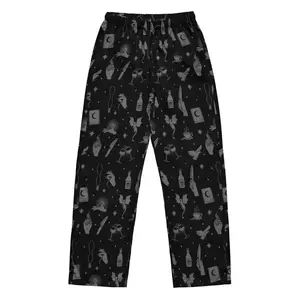 Witch Aesthetic Pajama Pants, Gothic Moon Bat Print Lounge Pants, Unisex Casual Wide Leg Sleep Bottoms, Dark Academia Cozy Cottagecore All Season Comfortable Sleepwear