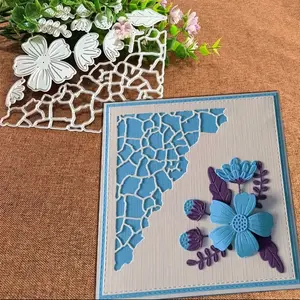 Ice Cracked Texture Background Flower Metal Cutting Die, Includes Ice Crack Base Card, Floral Leaf Shapes, Fits Various Cutters, Diy Card Set, Diy Kit