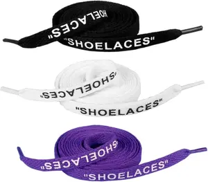 3 Pairs Shoelaces Text Printed Flat Shoelaces Replacement Shoe Laces for Sneakers Shoe Laces Swap  1.2M - Black White Purple