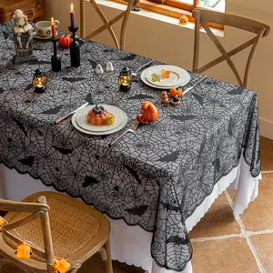 Halloween Tablecloth, Rectangular Lace Spider Web Tablecloth, Halloween Table Decorations 60x84 Inches, Horror Movie Night