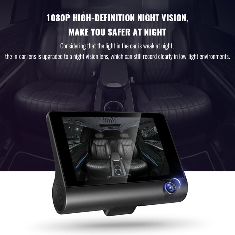 4Inch 3 Channel Dash Cam, Dual Lens Night Vision HD Car DVR Video Dash Cam 1080P 170° Wide Angle Video Recorder Camera LCD Screen G-Sensor, Loop Recording, Motion Detection and Parking Monitor