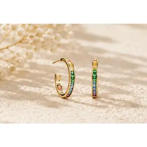 Dainty Small Rainbow Hoop Earrings in 925 Sterling Silver