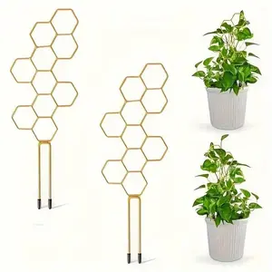 Honeycomb Design Plant Trellis, 2 Counts Metal Plant Support with 20pcs Cable Ties & 15pcs Plant Labels, Plant Climbing Support for Indoor & Outdoor