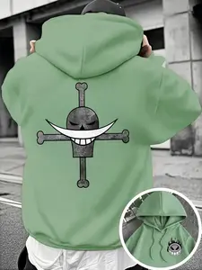 Men's Anime One Piece Whitebeard Logo Hoodie, Streetwear Harajuku Style, Casual Loose-Fitting Sweatshirt, Fall & Winter Fashion