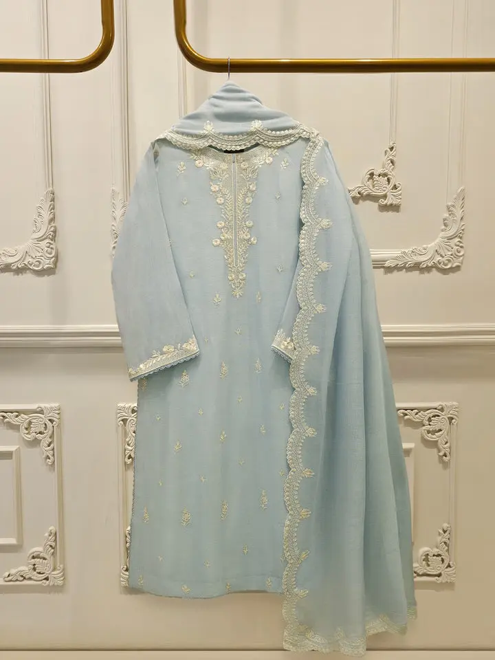 Aghanoor 3 Piece - Pure Embroidered Cotton Net Suit
