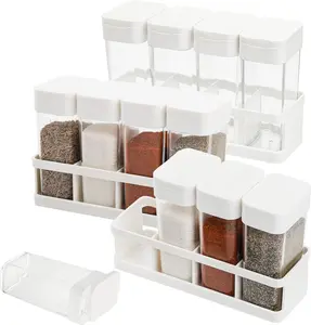 Newest 12 Pieces Spice Shaker Jars, Plastic Seasoning Shaker Box Set with Lid, Transparent Barbecue Storage Containers Spice Racks Kitchen Supplies