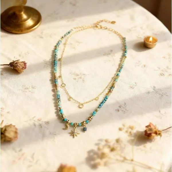 Stacked Beaded Retro Necklace Female Bohemian Sunflower Collarbone Chain Neck Chain