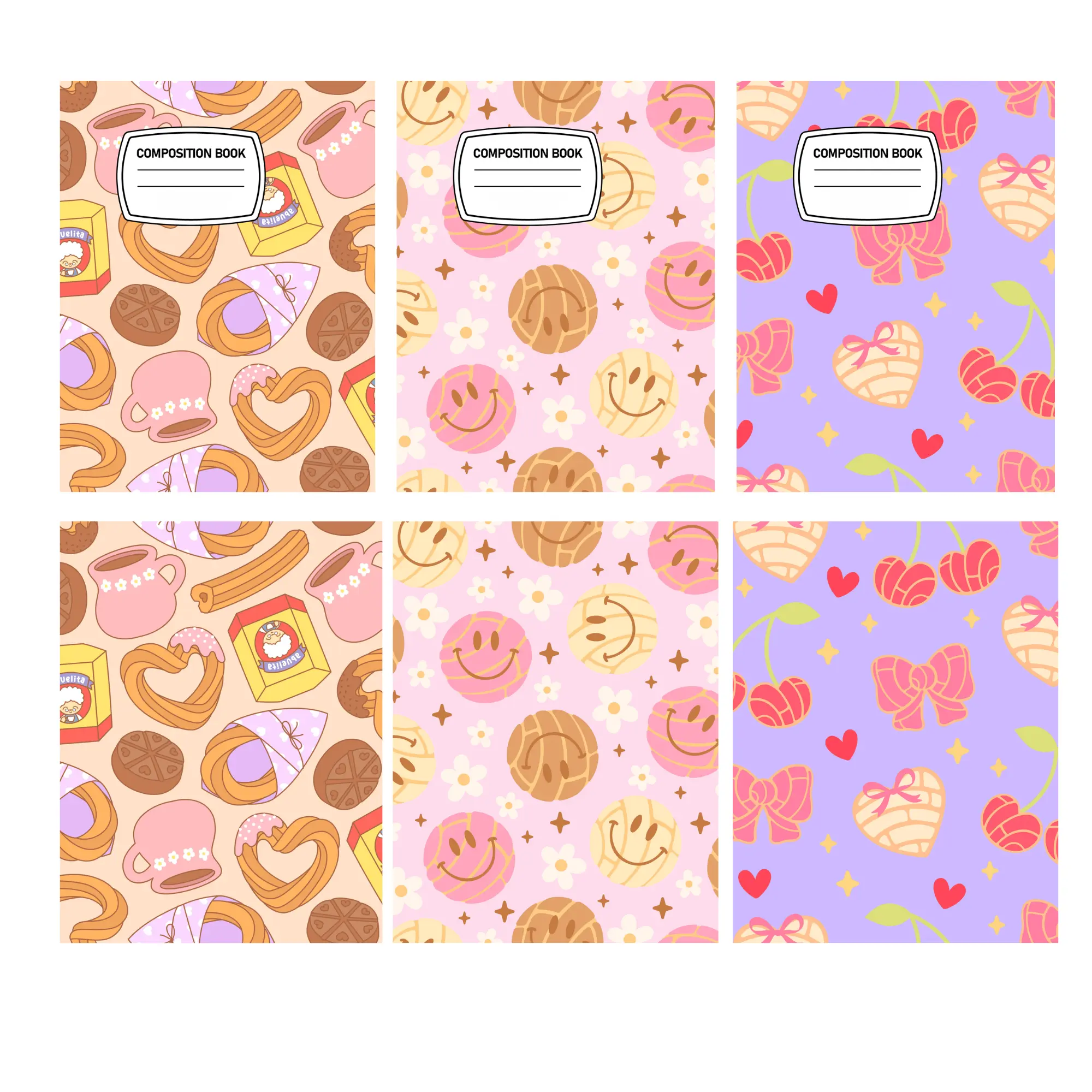 Composition Book Cover Sticker Sheet (3 designs Front and Back) Composition Book Cover Sticker Sheet (3 designs Front and Back)