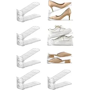shoe slots organizer, Clear Shoe Stacker, Shoe Rack,Saver for Sneakers Display (Transparent, 8Pack)