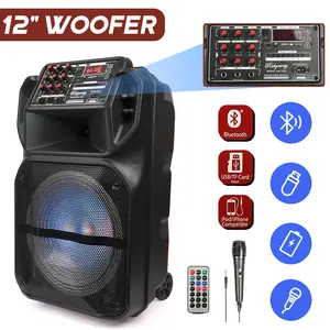 DAZONE Portable Bluetooth PA Speaker System with 12“ Subwoofer Heavy Bass, Microphone In, Party Lights, MP3/USB, Radio, Remote
