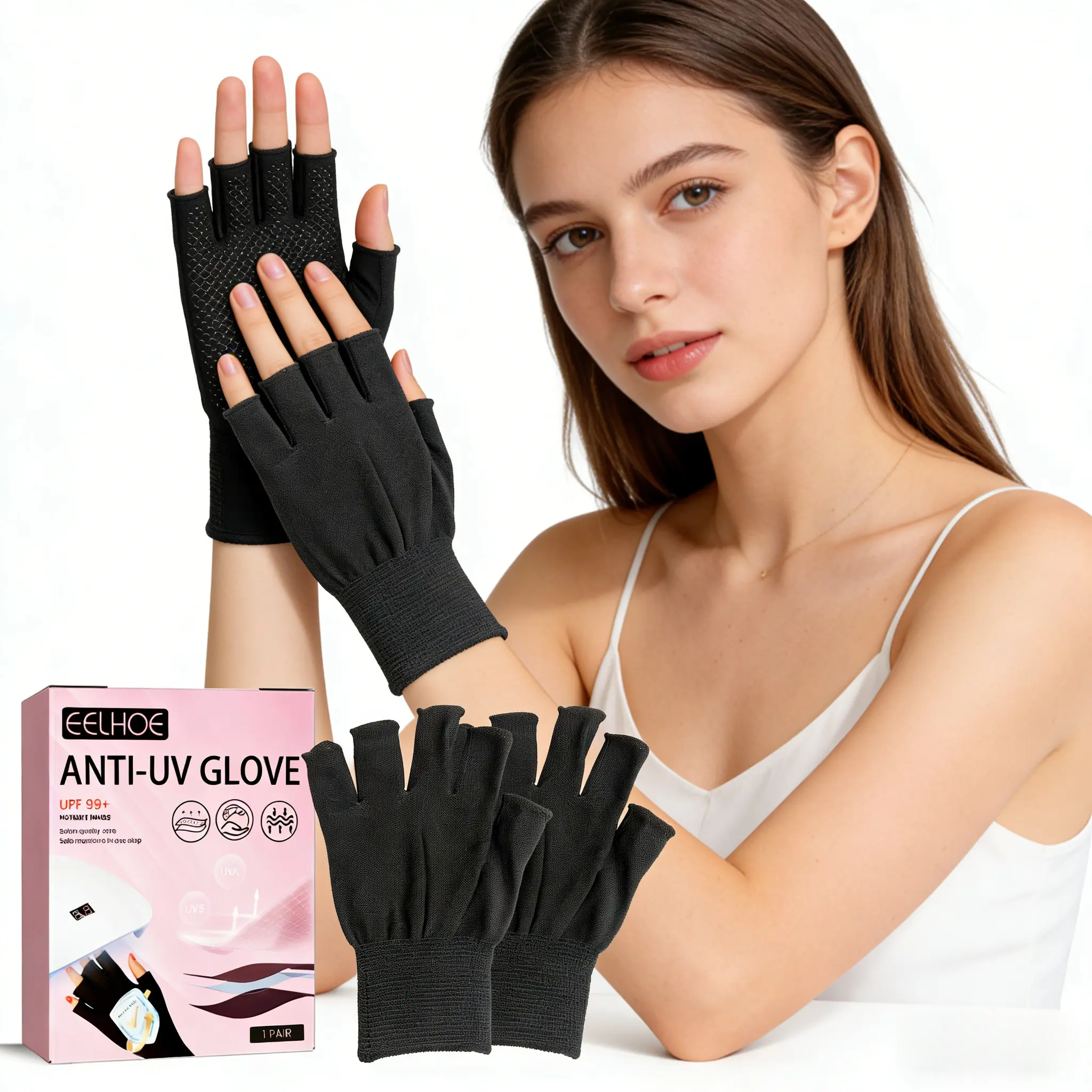 Heatless UV Protection Gloves, 1 Box Multi-Pack Breathable Stretch Fabric Hand Shields for Nail Dryer Manicure to Block LED Lamp UV Light and Prevent Hand Tanning