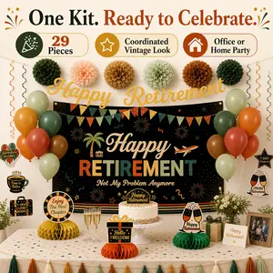 Retirement Decorations for Men Women, Colorful Vintage Retirement Party Set with Backdrop Banner Honeycomb Centerpieces Hanging Swirls, Office Retired Farewell Decor