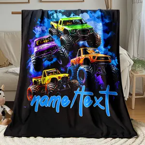 Customizable Monster Truck Flannel Blanket--Soft, Lightweight, and Warm, Suitable for Home or Travel--Vibrant Digital Print Design--Ideal for Sofa, Bed, Camping, and Office--Size: 80x120cm, 130x150cm, 150x200cm| Interesting Design| Comfortable fabric, per