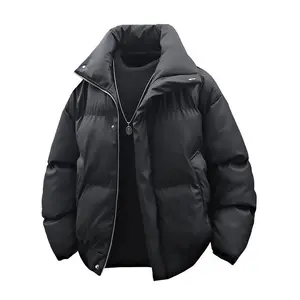 Men's Black Oversized High Collar Puffer Jacket, Streetwear Warm Winter Outerwear