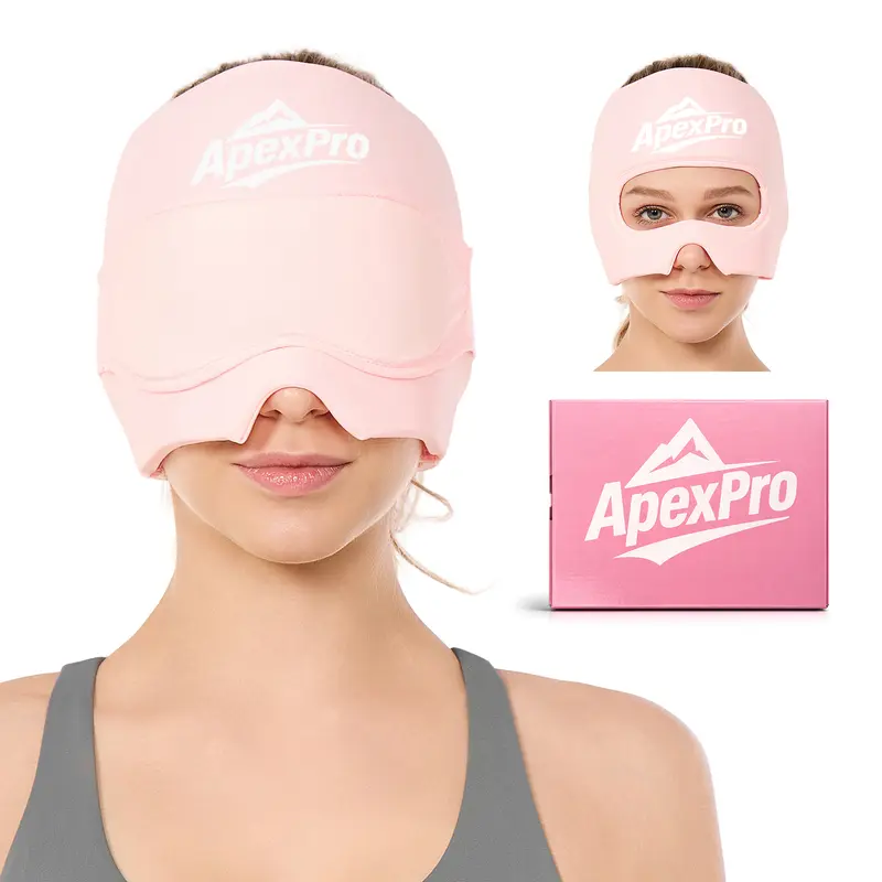 ApexPro Cooling Gel Ice Pack Cap - All Seasons Hot & Cold Therapy Headwrap + Mask with Stretchable Eye Mask, Adjustable Anti-Allergic Soft Pad, Migraine Relief, Blackout Design for Busy Parents, One-Size-Fits-Most Gift Option