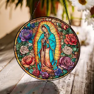 Virgin Mary Flower Stained Glass Suncatcher, Christian Window Hanging