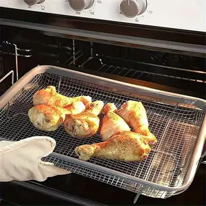 Stainless Steel BBQ Basket, Air Fryer Accessories, Oil-Fried Basket, Baking Tray, Outdoor Meat Roasting Plate, Grill Pan