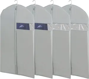 Pack of 4 43" Garment Bags for Hanging Clothes, Grey Suit Bags for Closet Storage, Clothing Bags Can Be Used for Home Storage and Car Travel