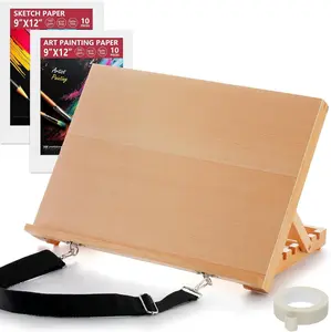 Tabletop Easel for Painting, 16.5"x12" Adjustable Portable Beechwood Drawing Board with Detachable Strap, Art Easel Includes Art Painting Papers, Sketch Papers and Masking Tape, Ideal for  Art