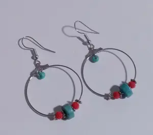 Boho Beaded Dangle Hoop Earrings with Colorful Beads and Silver Tone Hoops for Stylish Accessory