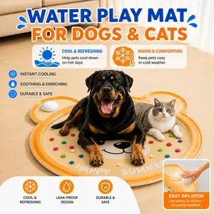 Cooling Water Play Mat for Dogs & Cats | Built-in Floating Interactive Toys | Fill with Water | PVC Summer Cooling Pad