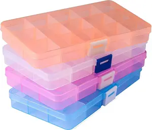 15 Girds Bead Organizer(4 Pack), Earring Organizer Box, SMALL Plastic Containers with Adjustable Dividers for Crafts  Screws Fishing Tackles Small Items, Size 6.93.90.9in