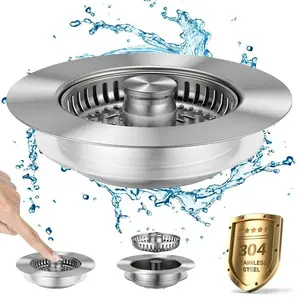 3-in-1 Kitchen Sink Drain Strainer, Deodorizing Anti-Clog Basket Strainer for US Standard 3-1/2 Inch Drains Removable Stainless Steel Sink Plug