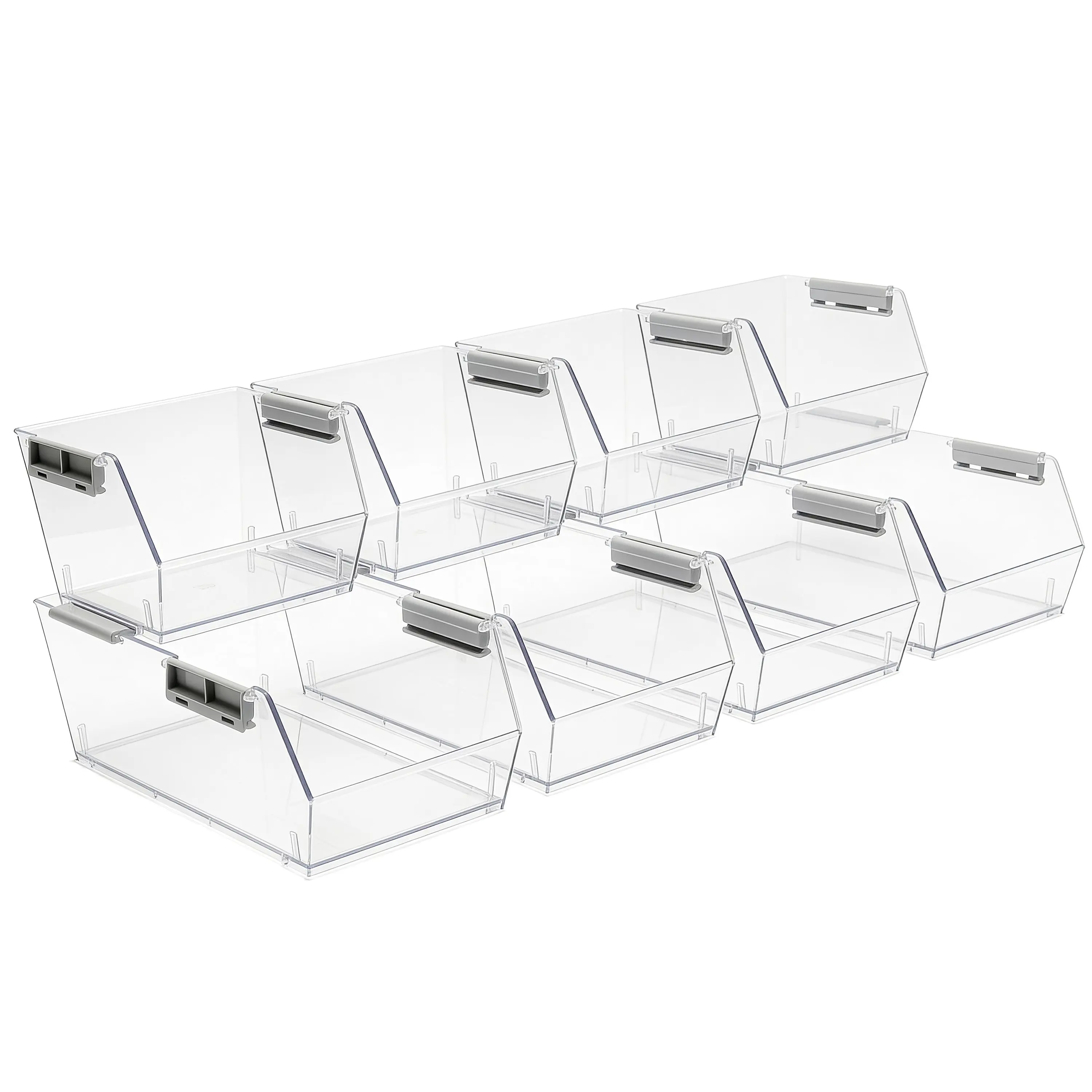 HOMESTEAD Set of 8 Stackable Storage Bins, 4 Large + 4 Small Clear Plastic Organizer Bins